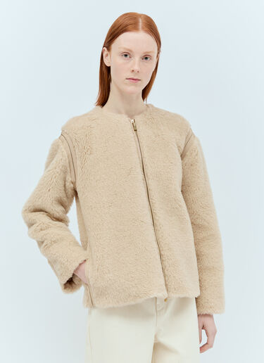 Max Mara Crewneck Teddy Jacket Beige max0255015