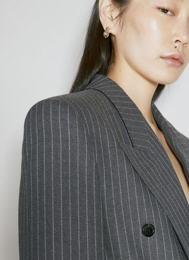 Saint Laurent Oversized Pinstripe Wool Blazer Grey sla0254038