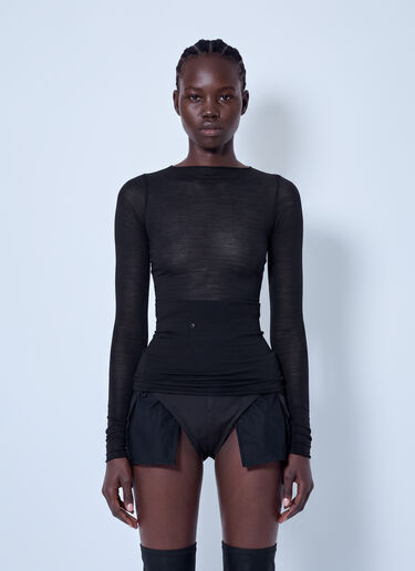 LN-CC® - Rick Owens: Long Sleeve Wool Silk Tee - Black Rick Owens Long Sleeve Wool Silk Tee Black ric0266009