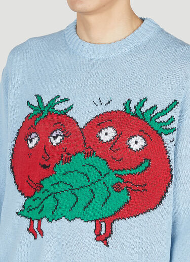 Sky High Farm Workwear Intarsia Tomatoes Sweater Light Blue skh0352011