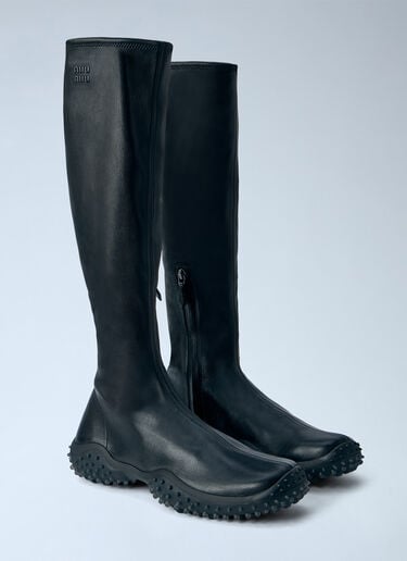 LN-CC® - Miu Miu: Stretch Nappa Leather Boots - Black Miu Miu Stretch Nappa Leather Boots Black miu0266111