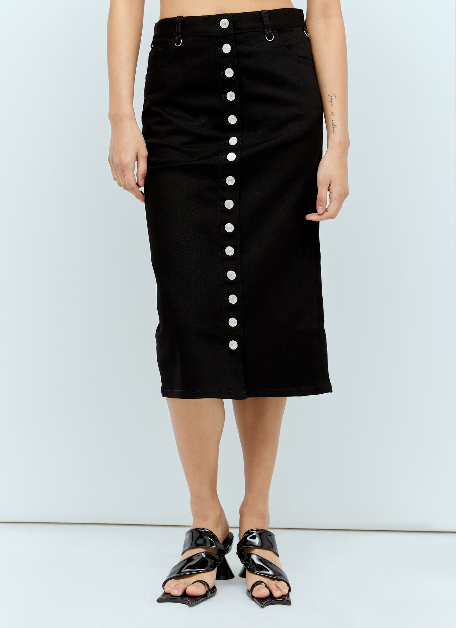 Shop Courrèges Multiflex Denim Midi Skirt In Black