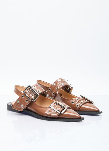 GANNI Feminine Buckle Ballerina Flats Brown gan0256034