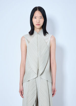 Pleats Please Issey Miyake Sleeveless Pleated Top Beige plp0264017