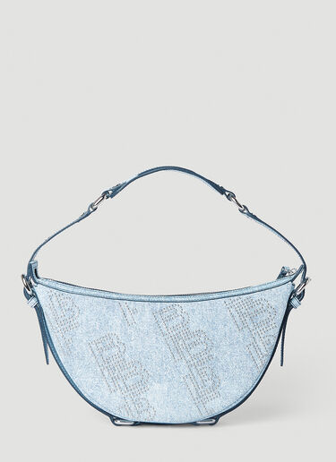 BY FAR Gib Studded Denim Print Shoulder Bag Light Blue byf0251004