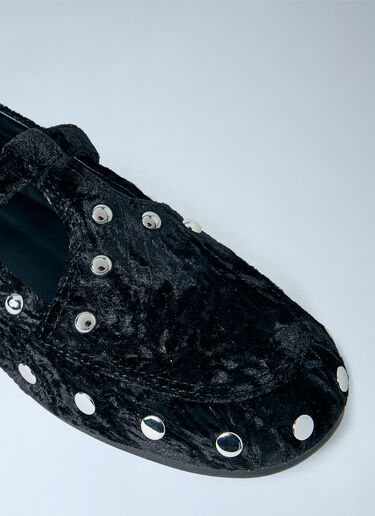 LN-CC® - GANNI: Mary Jenny Studs Crinkle Velvet Flats - Black GANNI Mary Jenny Studs Crinkle Velvet Flats Black gan0266007