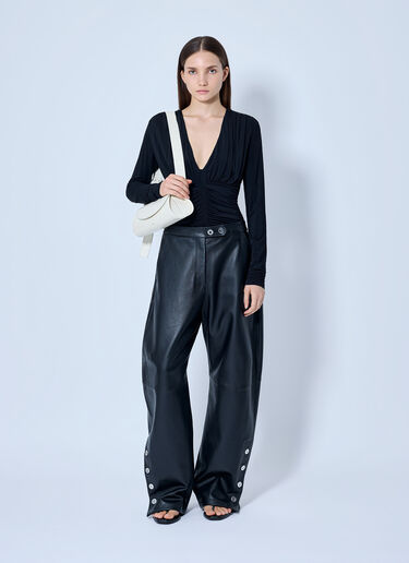 LN-CC® - Sportmax: Wide-Leg Leather Trousers - Black Sportmax Wide-Leg Leather Trousers Black spx0265009