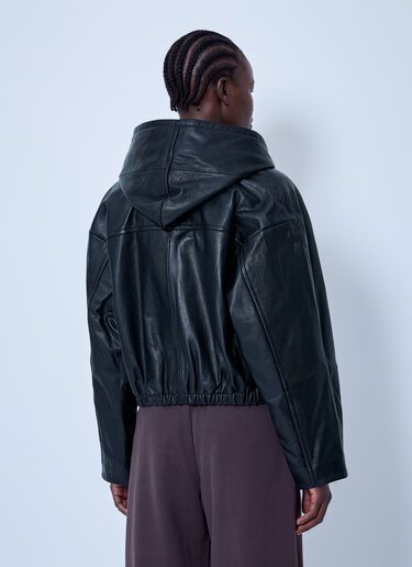 LN-CC® - Sportmax: Hooded Leather Jacket - Black Sportmax Hooded Leather Jacket Black spx0266002