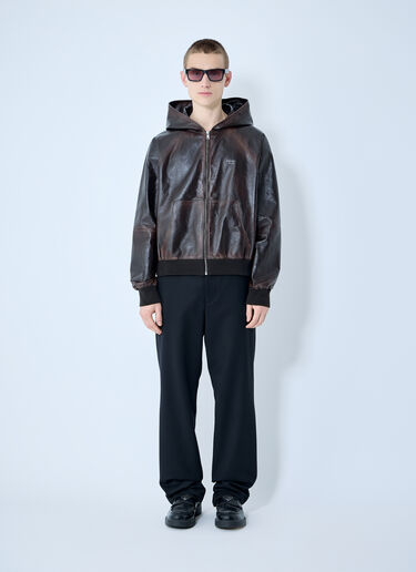 Prada Leather Hooded Jacket Brown pra0360001