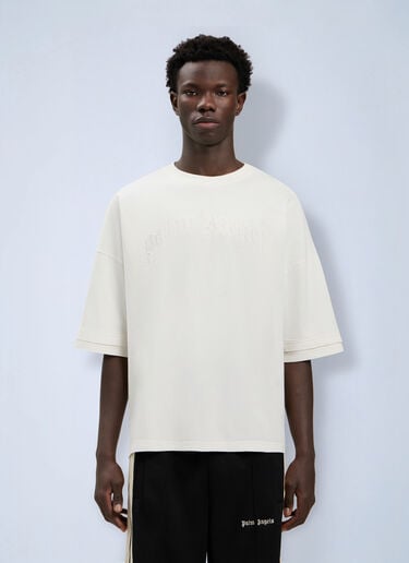 LN-CC® - Palm Angels: Curved Logo Loose Double T-Shirt - White Palm Angels Curved Logo Loose Double T-Shirt White pma0164116