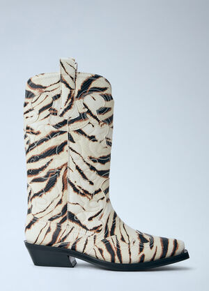 GANNI Mid Shaft Embroidered Western Boots Beige gan0265055