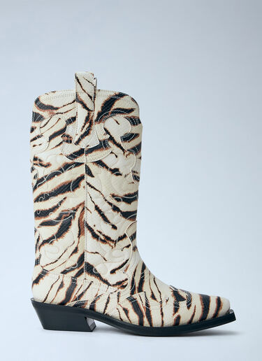GANNI Mid Shaft Embroidered Western Boots Beige gan0265055