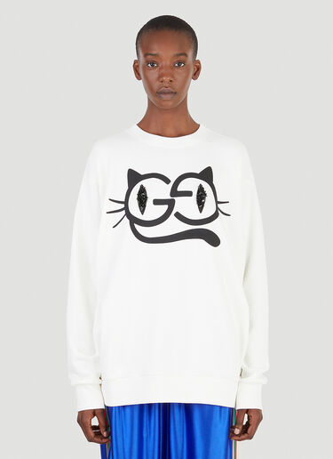 Gucci GG Kitten Logo Sweatshirt White guc0245056