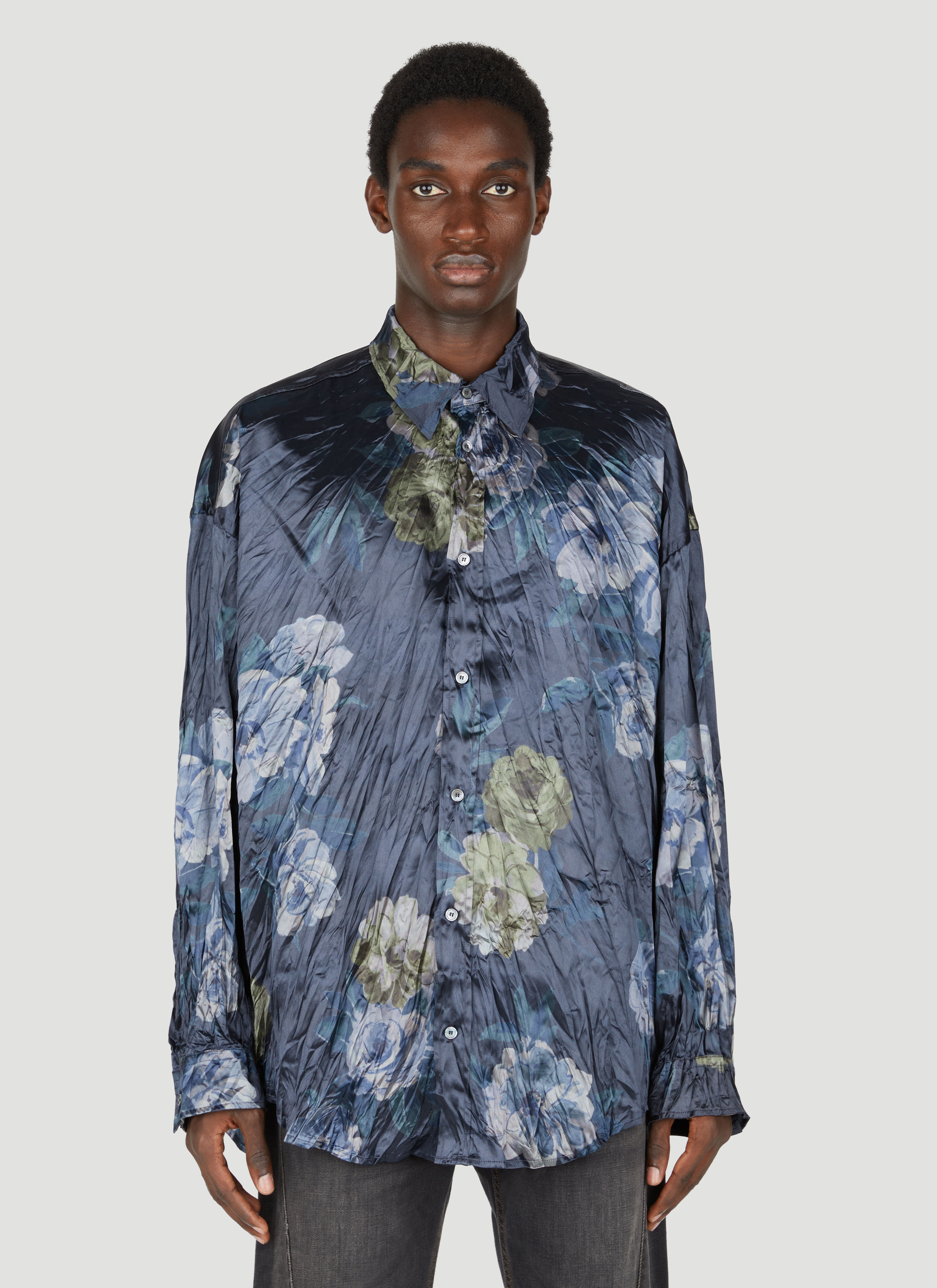 Acne Studios Crinkled Floral Shirt in Navy LN CC