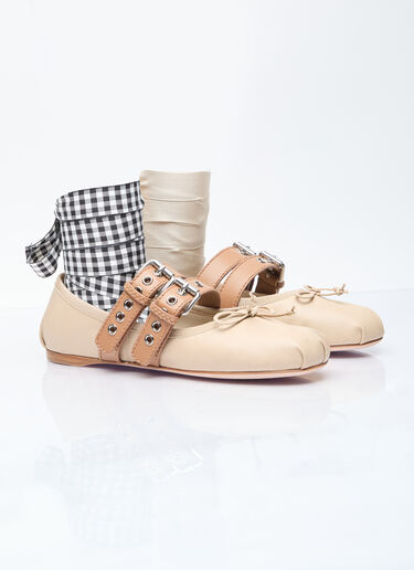 Ballerina Flats With Buckle Straps Miu Miu Ballerina Flats With Buckle Straps Beige miu0256015