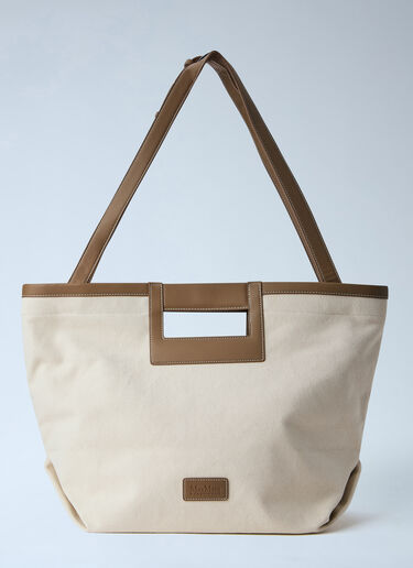 Max Mara Canvas Tote with Leather Accents Beige max0264067
