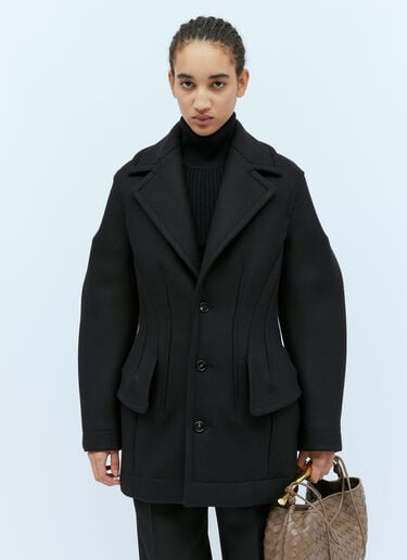 Bottega Veneta Felted Wool Sculptured Coat Black bov0254002