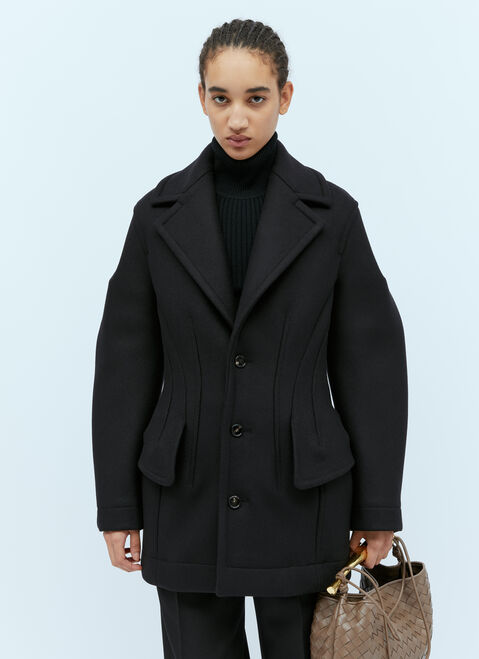 Dries Van Noten フェルトウール スカルプチャード コート ブラック dvn0254004