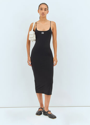 Logo Print Midi Dress Miu Miu Logo Print Midi Dress Black miu0258064