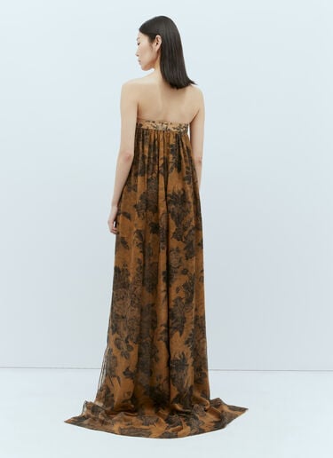 Max Mara Floral Silk Chiffon Bustier Dress Brown max0256072