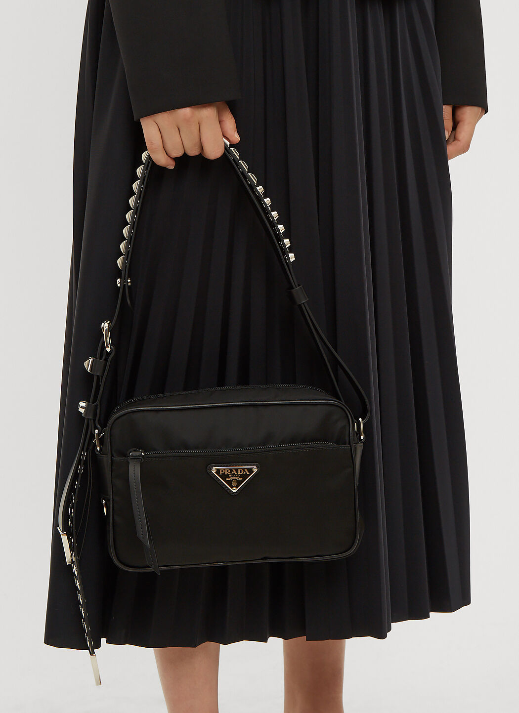 Prada Studded Strap Camera Shoulder Bag in Black LN CC