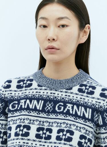 GANNI Logo Jacquard Wool Sweater Blue gan0255027