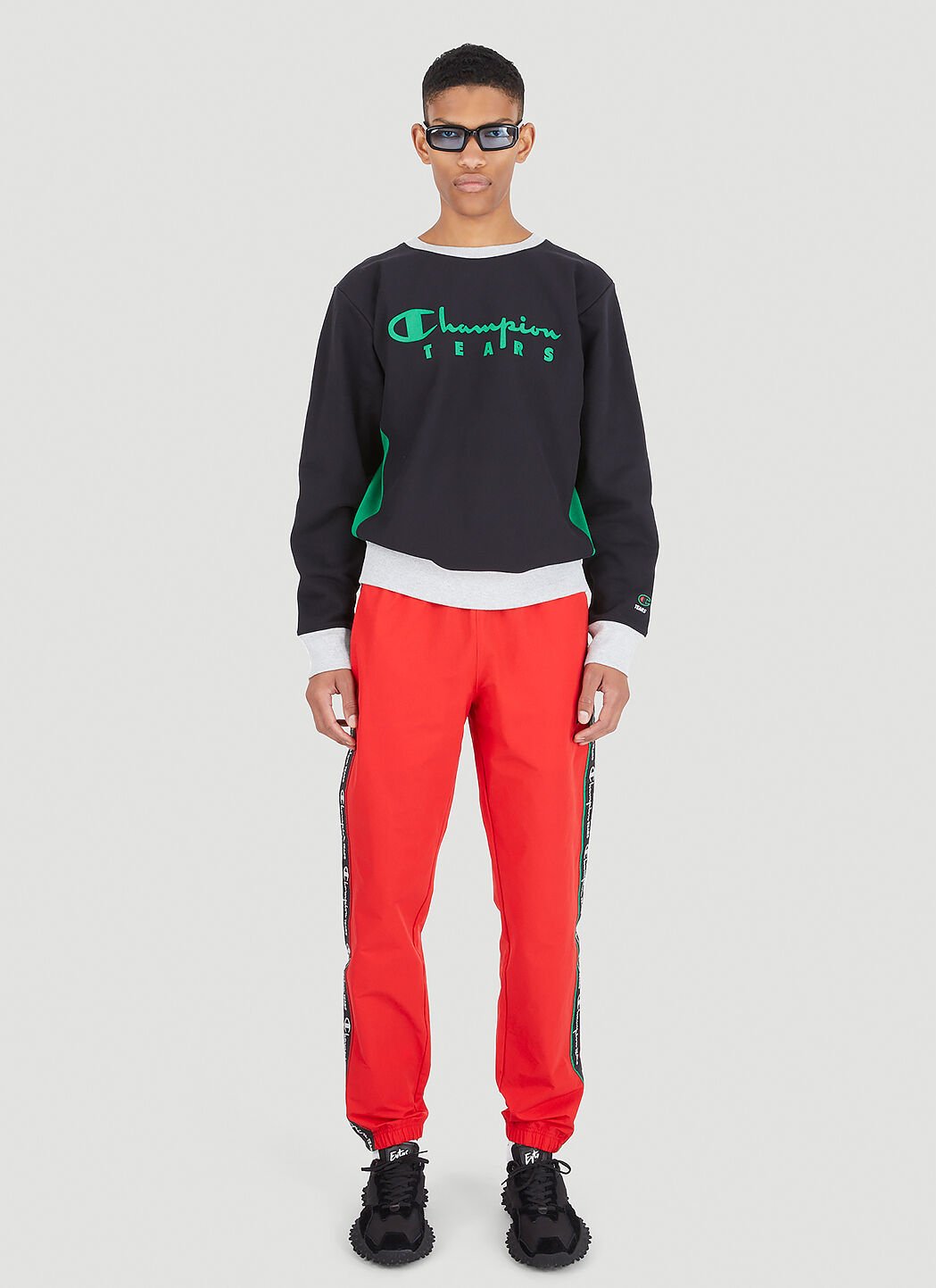 Black and red champion sweatsuit hot sale