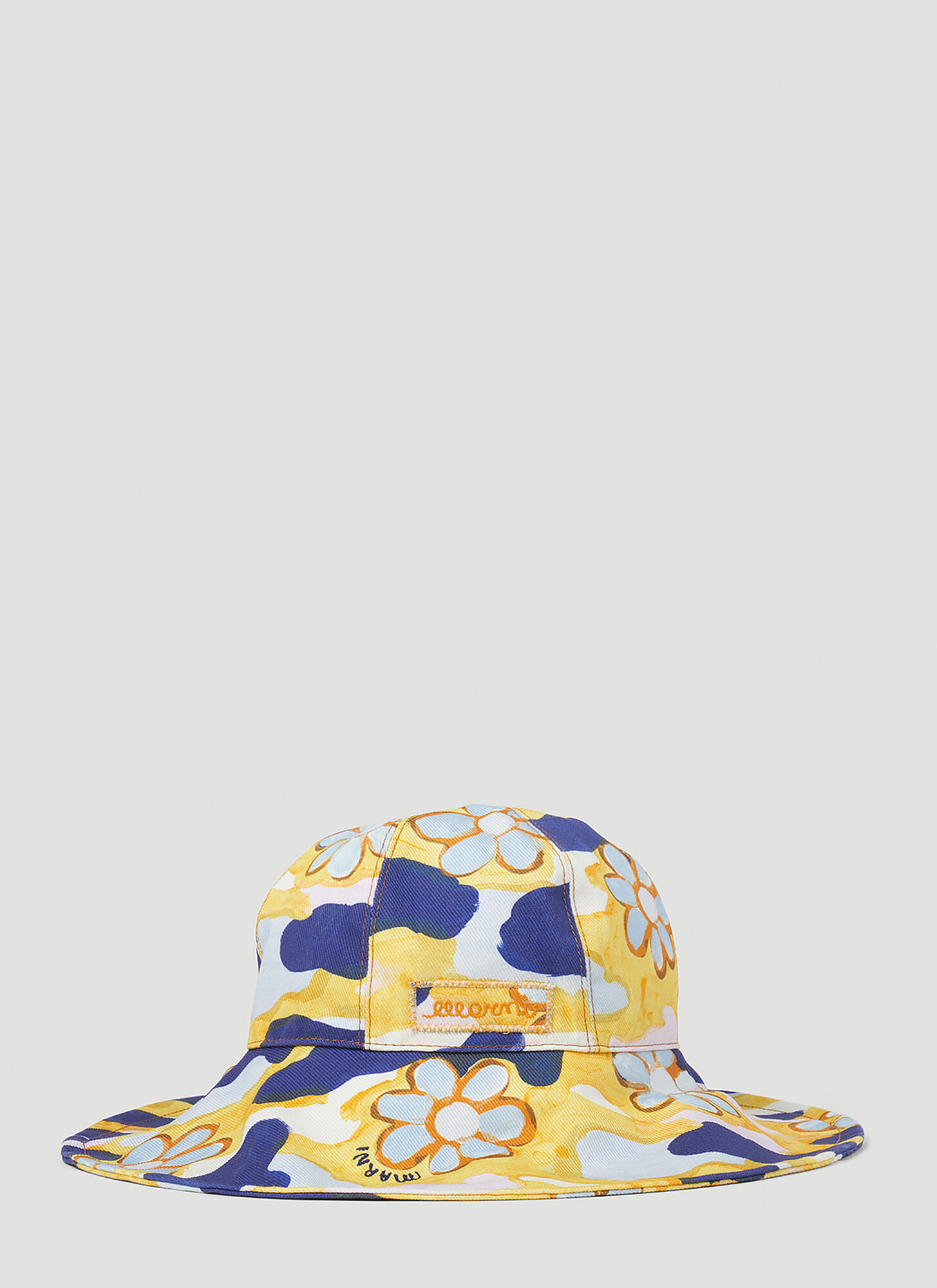Marni Printed Cotton Wide Bucket Hat In Yellow