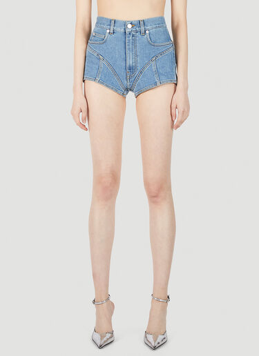 Mugler Structured Panel Denim Shorts Blue mug0251066