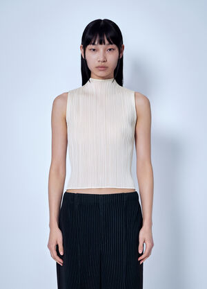 Pleats Please Issey Miyake August Colors High-Neck Top Cream plp0266063