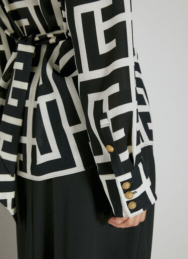 Balmain Monogram Printed Belted Shirt Black bln0253018