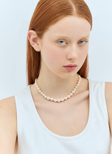 皮革和玻璃串珠项链 Miu Miu 皮革和玻璃串珠项链 乳白色 miu0258045