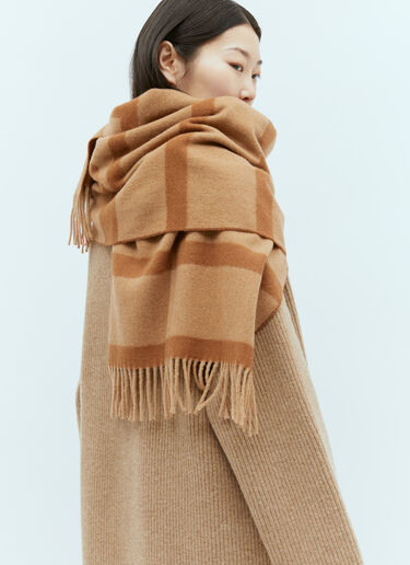 TOTEME Monogram Jacquard Wool Scarf Camel tot0255048