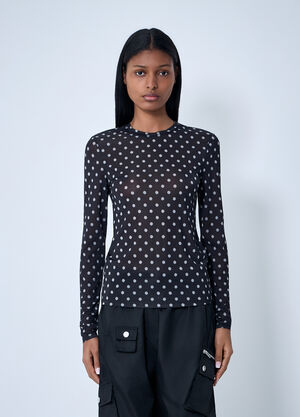GANNI Printed Sheer Top Black gan0263023