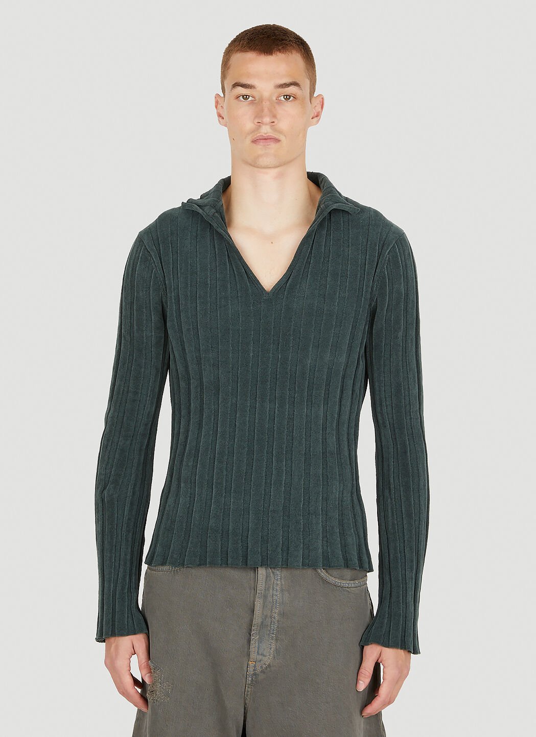 Acne Studios Velour Polo Sweater in Green LN CC