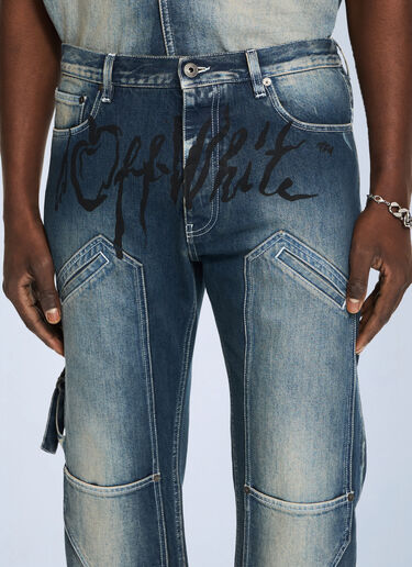 LN-CC® - Off-White: Cherry Diagonal Twist Stack Jeans - Blue Off-White Cherry Diagonal Twist Stack Jeans Blue ofw0164151