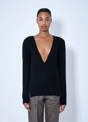 Rick Owens Deep V-Neck Ribbed Sweater Black ric0265035