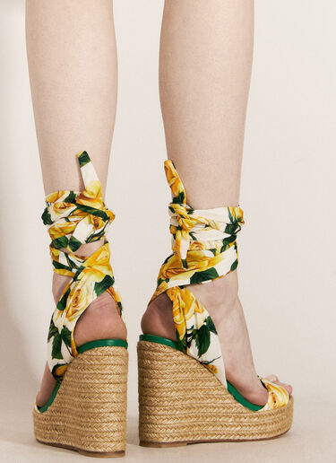 Dolce & Gabbana Printed Charmeuse Wedges Yellow dol0255028