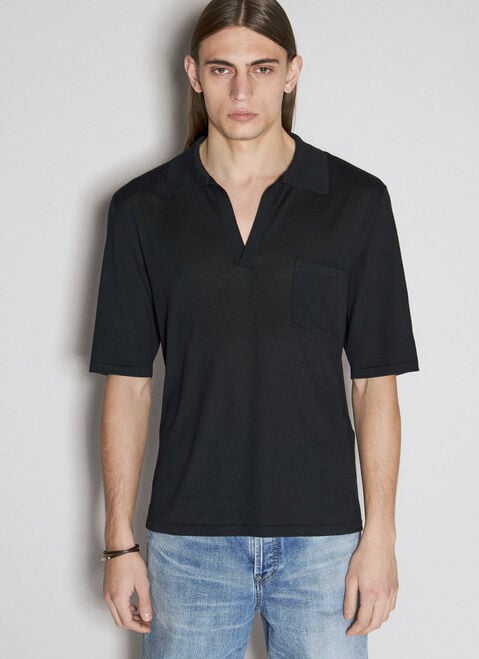 Saint Laurent Wool Knit Polo Shirt Black sla0156007