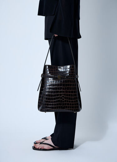 TOTEME Croc-Embossed Leather Bucket Bag Dark Brown tot0261027
