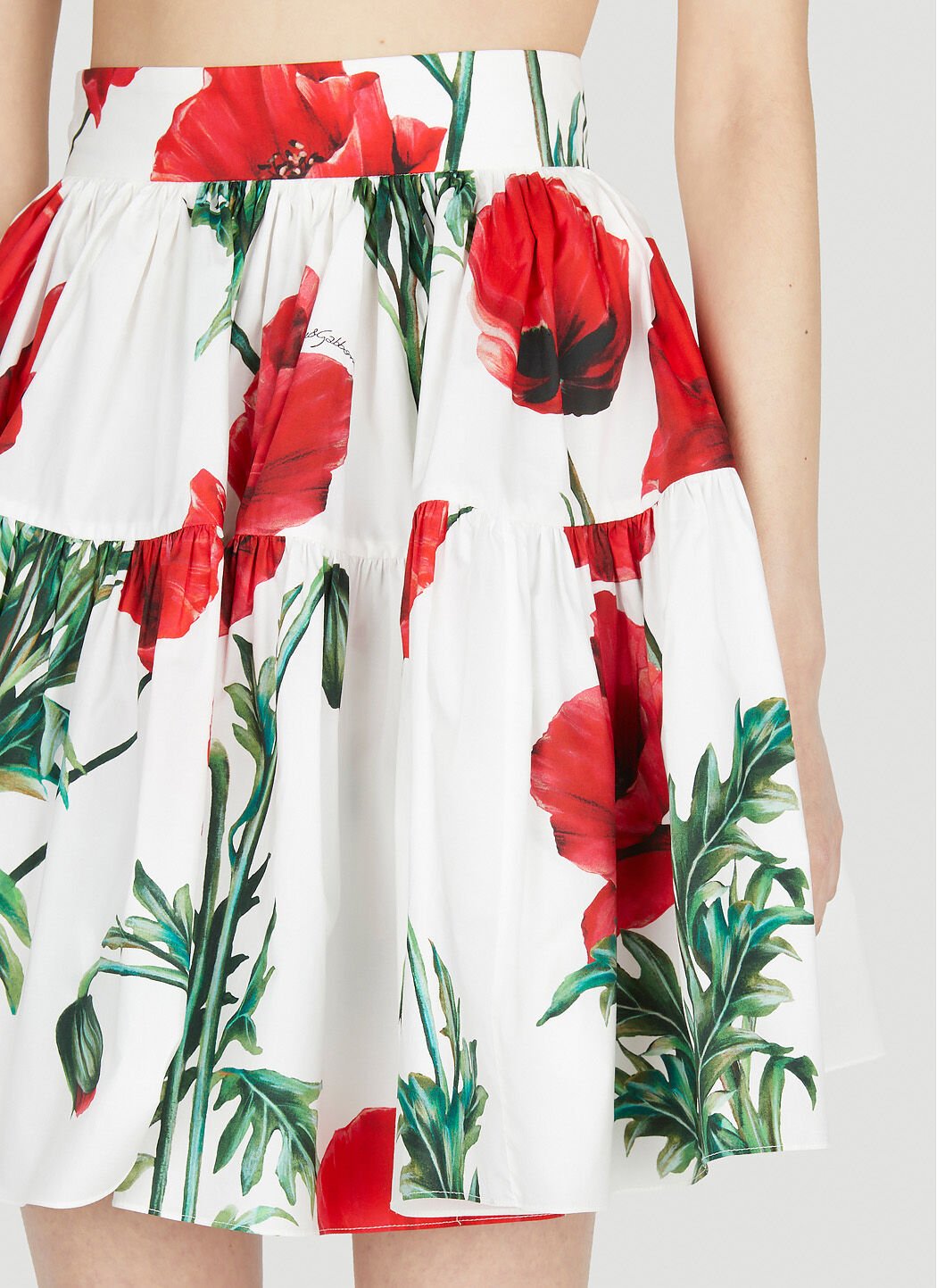Dolce Gabbana Poppy Print Skirt in Red LN CC