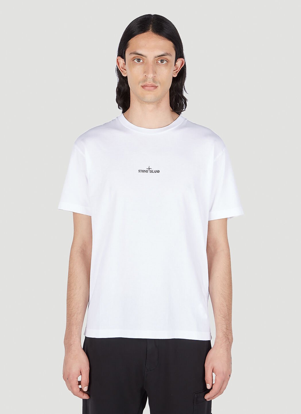 Stone island chest hot sale logo back print tee