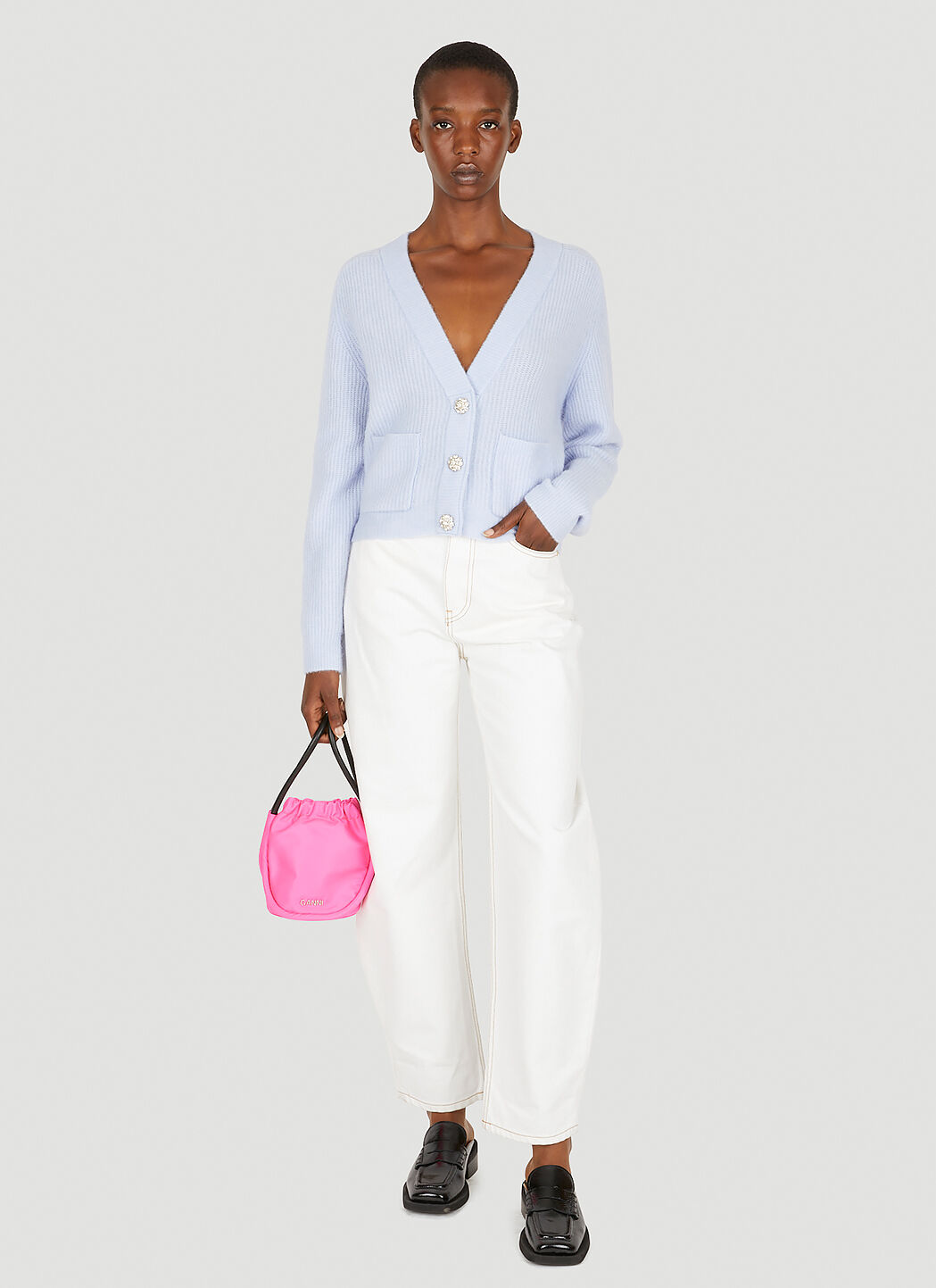 GANNI Ribbed Cardigan in Light Blue LN CC