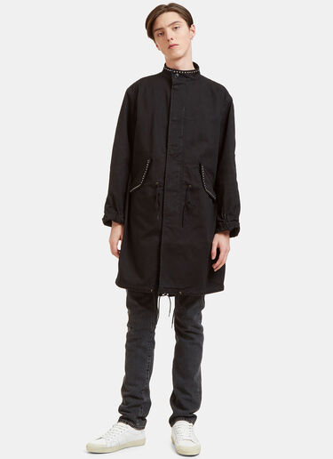Saint Laurent Studded Denim Parka Jacket Black sla0128009