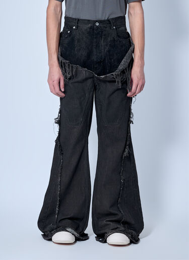 LN-CC® - Rick Owens DRKSHDW: Shredded Denim Slivered Bootcut Jeans - Dark Grey Rick Owens DRKSHDW Shredded Denim Slivered Bootcut Jeans Dark Grey drk0166008