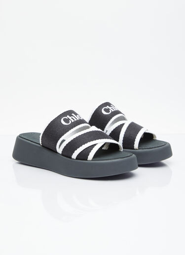 Chloé Logo Embroidery Platform Slides Black chl0255025