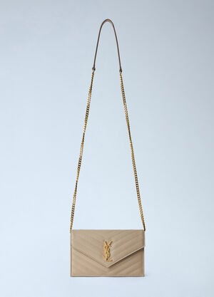 Saint Laurent Cassandre Envelope Chain Wallet In Grain De Poudre Leather Beige sla0265099