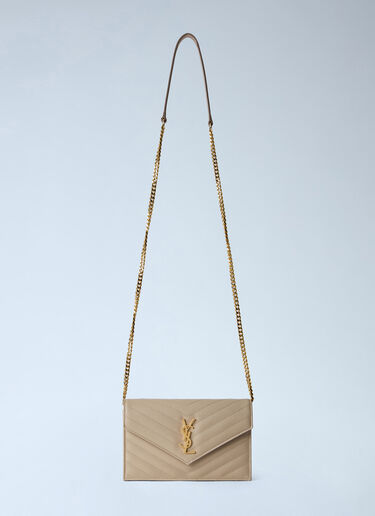 LN-CC® - Saint Laurent: Cassandre Envelope Chain Wallet In Grain De Poudre Leather - Beige Saint Laurent Cassandre Envelope Chain Wallet In Grain De Poudre Leather Beige sla0265099