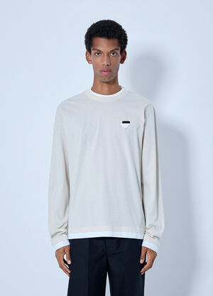 Prada Long- Sleeve Cotton T-Shirt Cream pra0166202