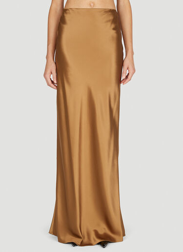 Saint Laurent Satin Maxi Skirt Brown sla0251025
